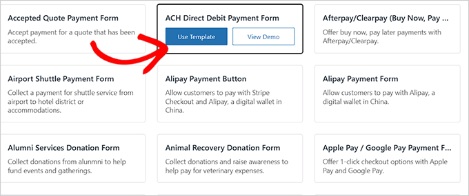 Choose the ACH Direct Debit Payment Form template Choose the ACH Direct Debit Payment Form template