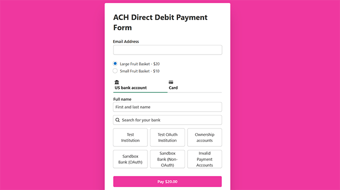 ACH Direct Debit Form preview ACH Direct Debit Form preview