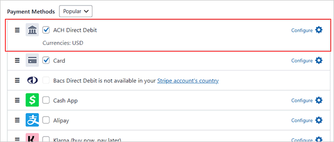 Choose ACH Direct Debit as a payment option Choose ACH Direct Debit as a payment option