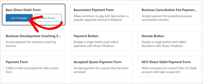 Choose the Bacs Direct Debit Payment Form template Choose the Bacs Direct Debit Payment Form template