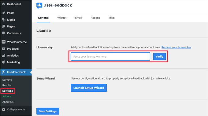 Paste your UserFeedback license key