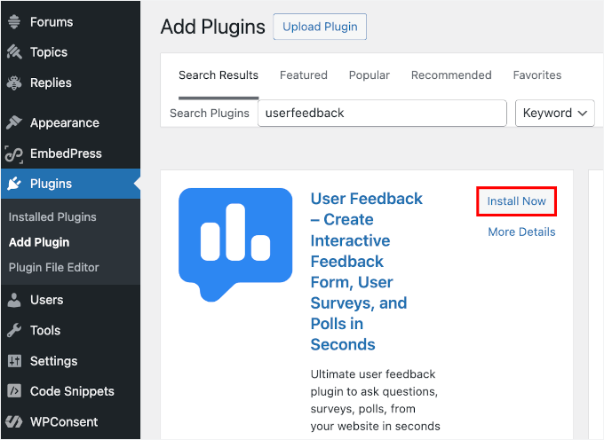 Installing UserFeedback plugin